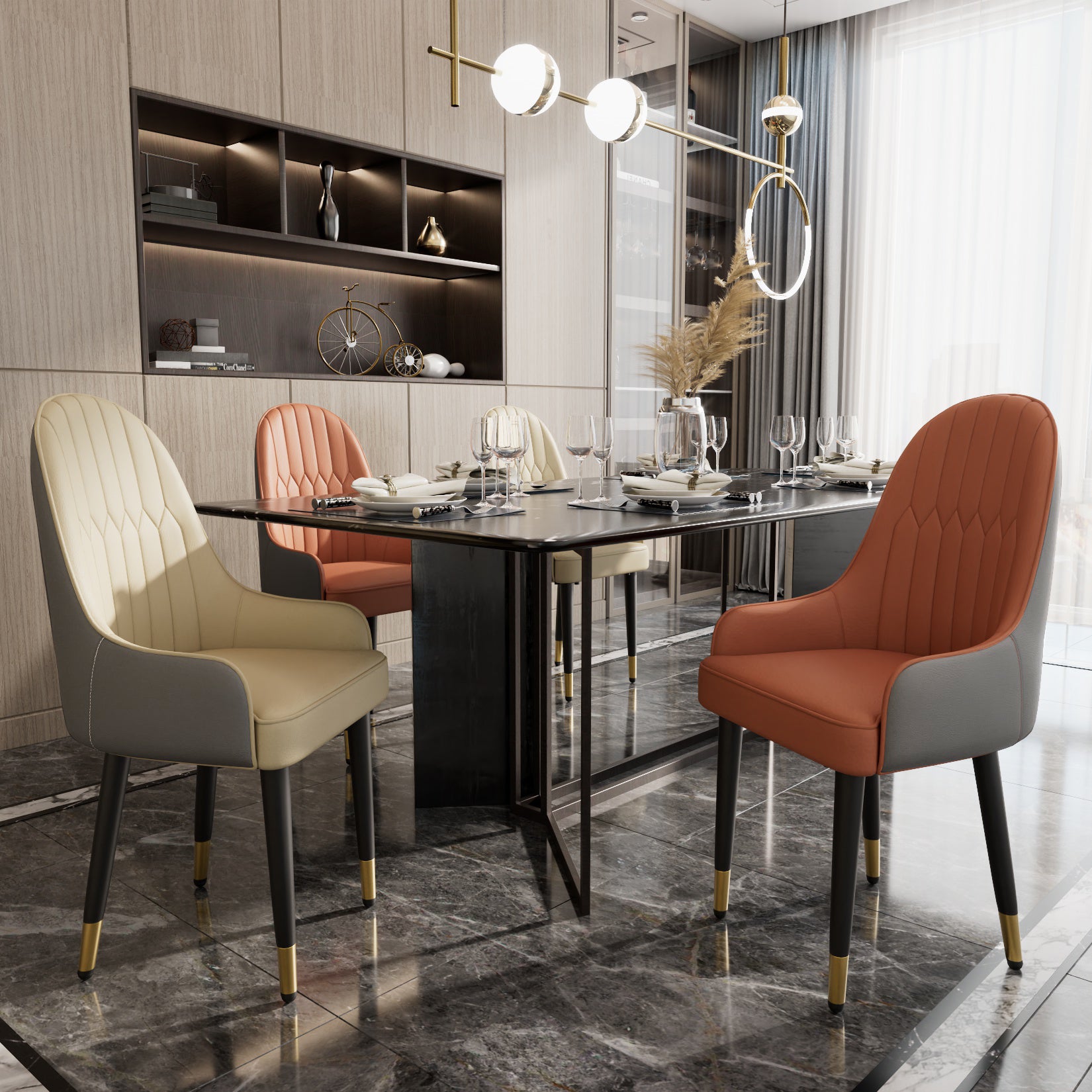 Modern Dining Chairs Set of 2 Leather Dining Room Kitchen Accent Chair