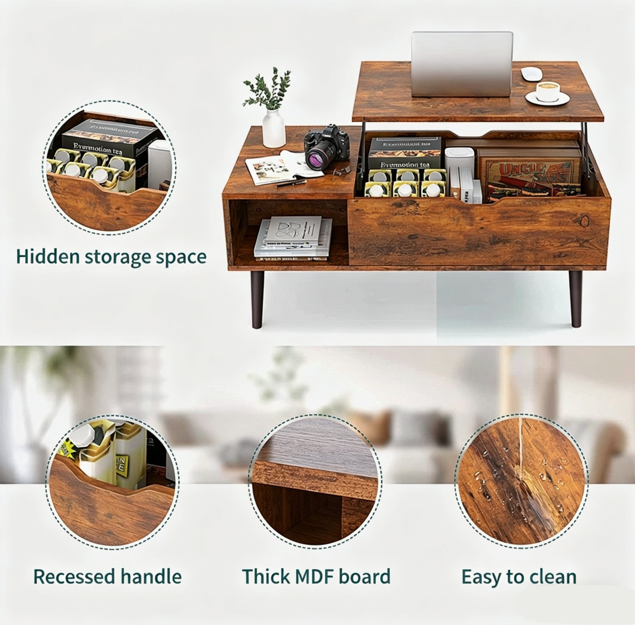 Adjustable Height Lift-top Coffee Table