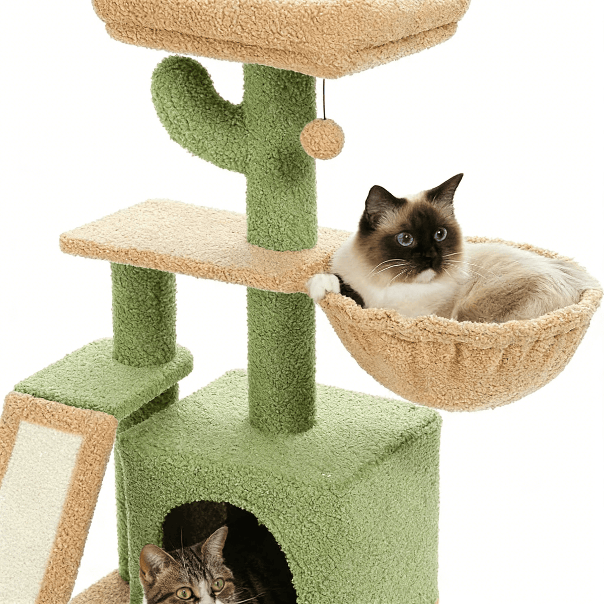 Cactus Cat Tree, Multi-Level Cat Tower with Scratching Ramp, Condo & H