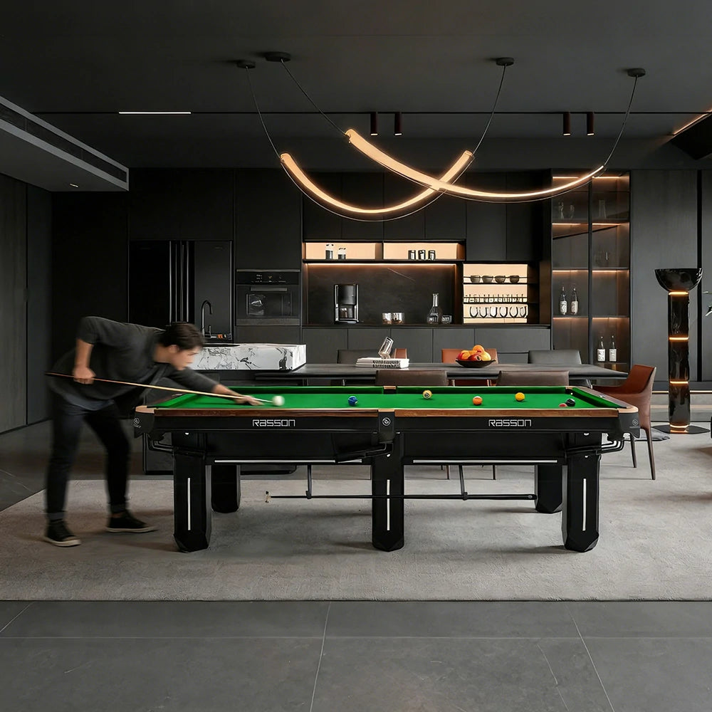 RASSON Sword II Chinese Pool Table, Slate Bed, Steel-Wood Frame, 9ft