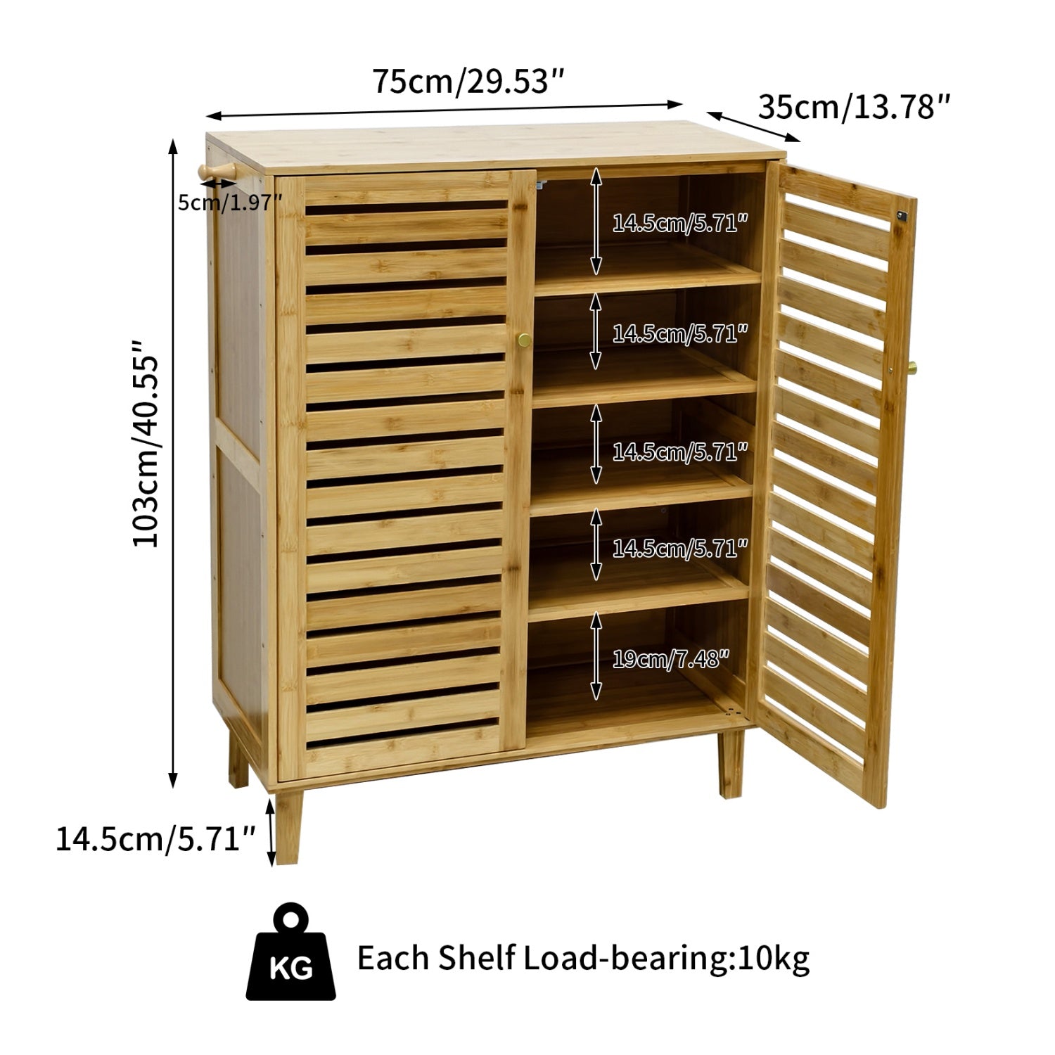 5 Tier Natural Wood Shoe Storage Cabinet Organizer Wooden Shoes Rack