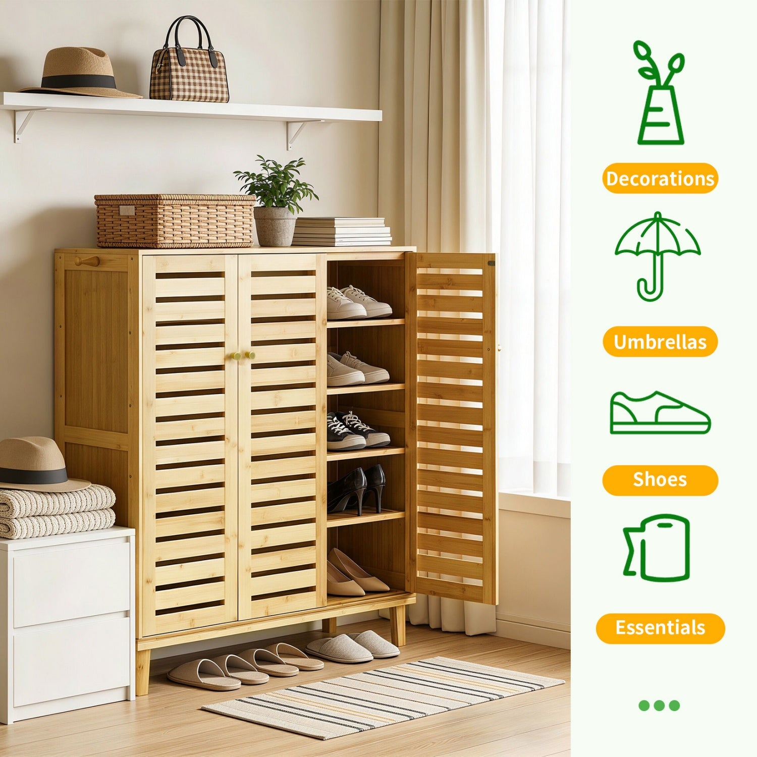 5 Tier Natural Wood Shoe Storage Cabinet Organizer Wooden Shoes Rack