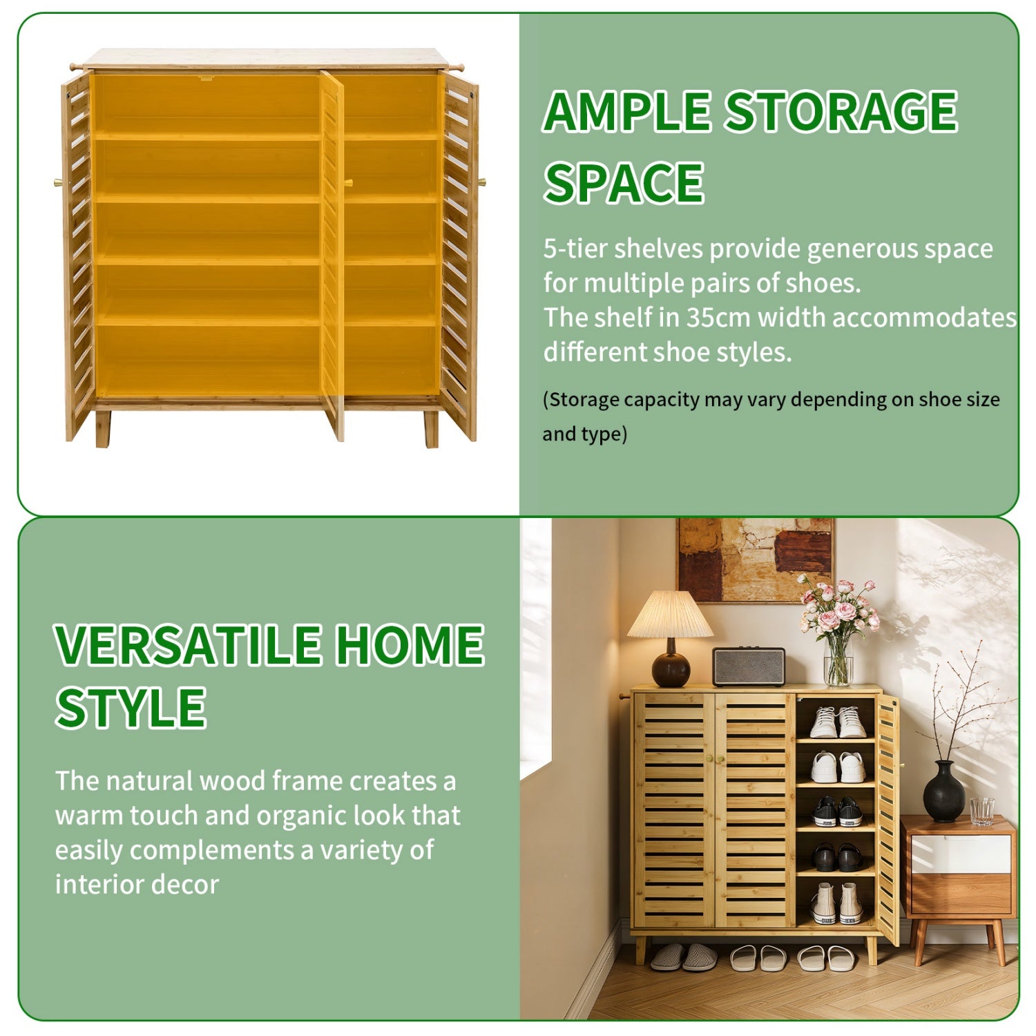 5 Tier Natural Wood Shoe Storage Cabinet Organizer Wooden Shoes Rack
