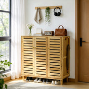 5 Tier Natural Wood Shoe Storage Cabinet Organizer Wooden Shoes Rack