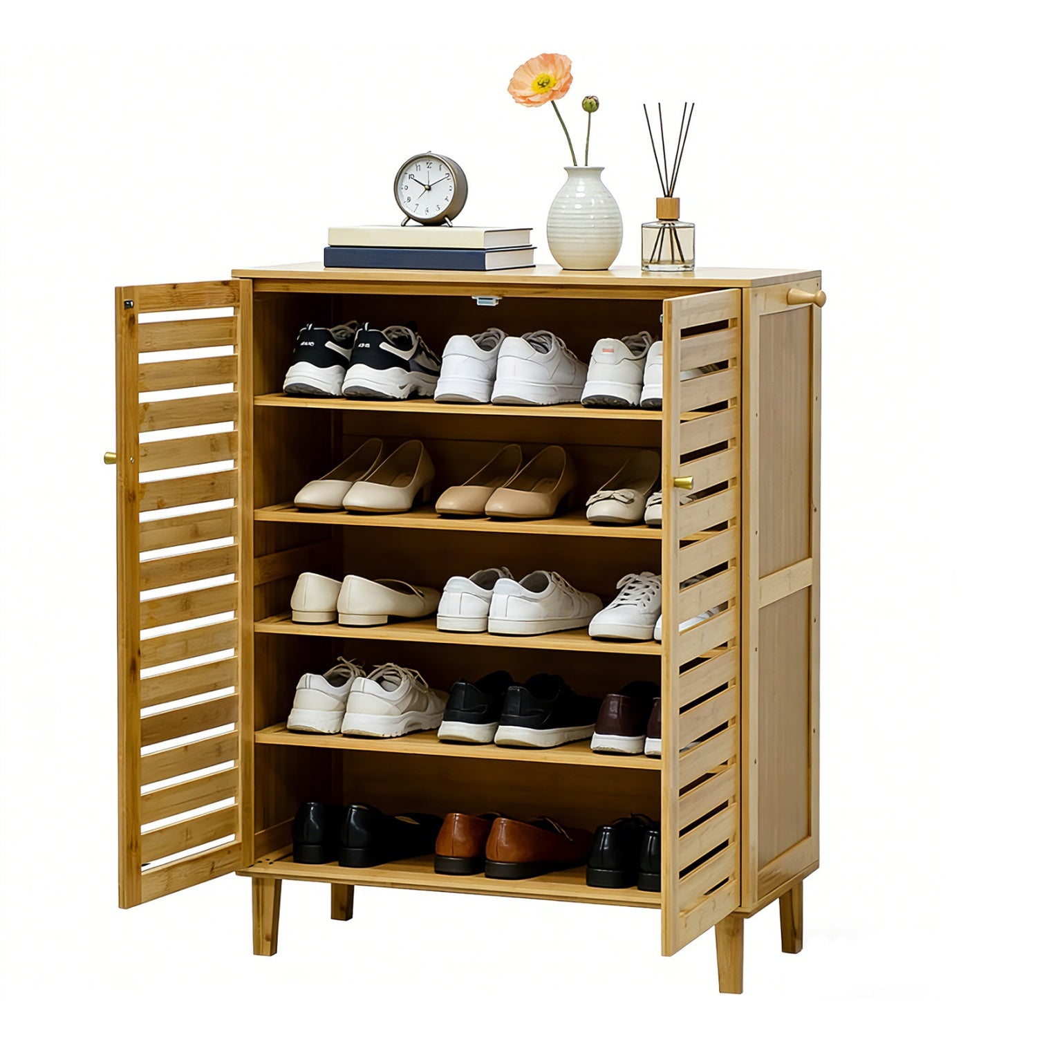 5 Tier Natural Wood Shoe Storage Cabinet Organizer Wooden Shoes Rack