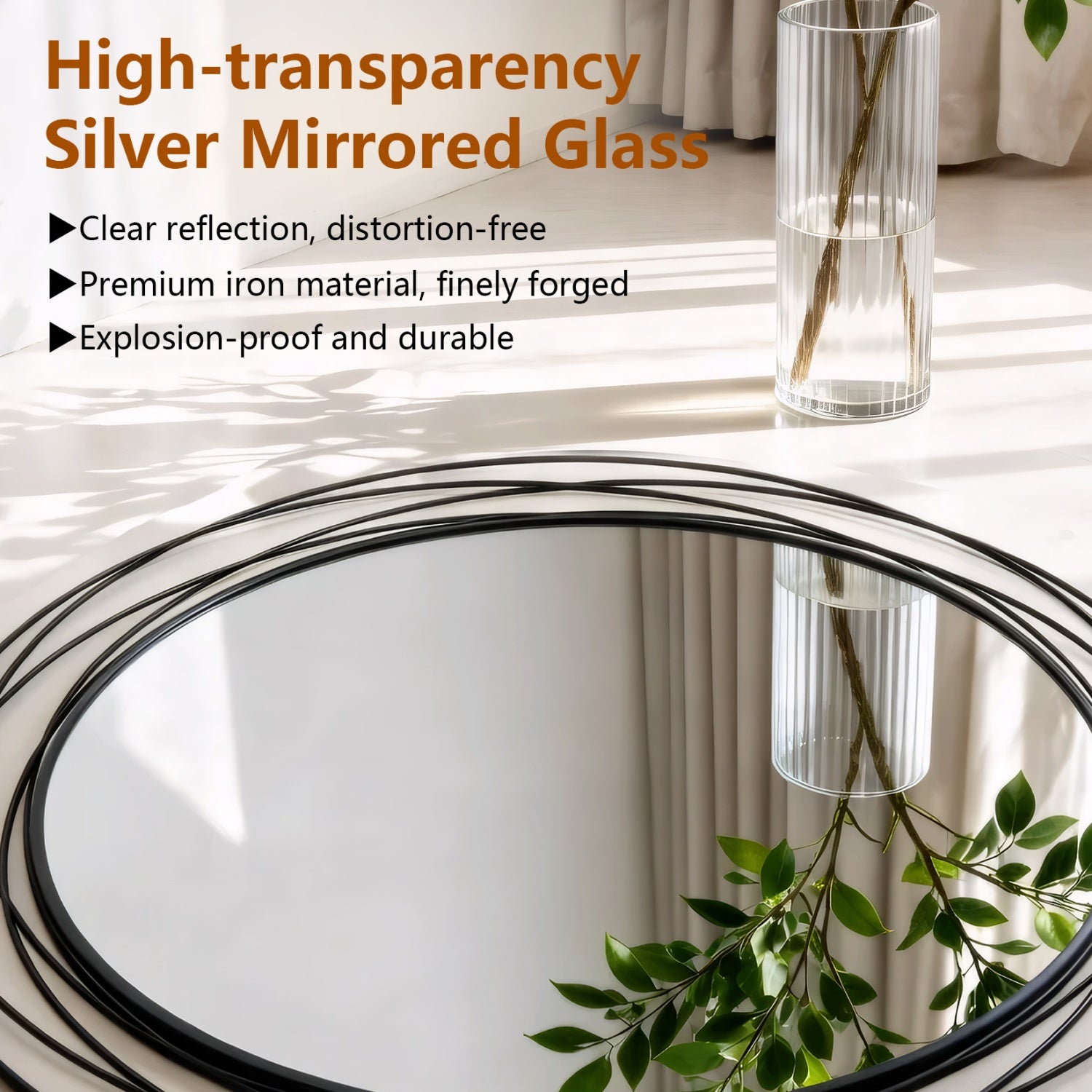 80CM Black Metal Wire Frame Round Wall Mirror Art Mirror fr Home Decor