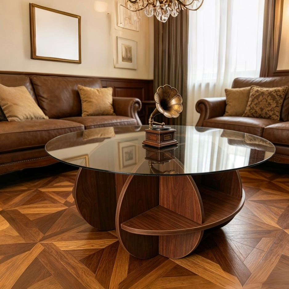 Round Glass Top Coffee Table- Luxury Creative Round Small Coffee Table