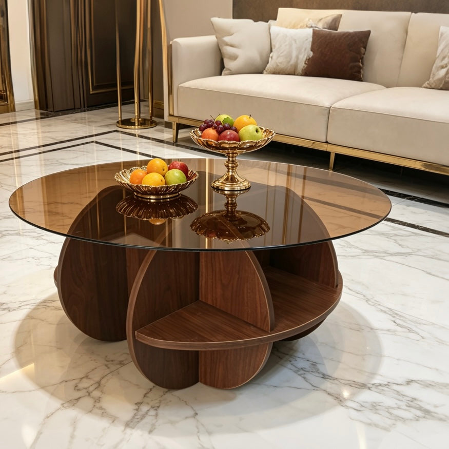 Round Glass Top Coffee Table- Luxury Creative Round Small Coffee Table