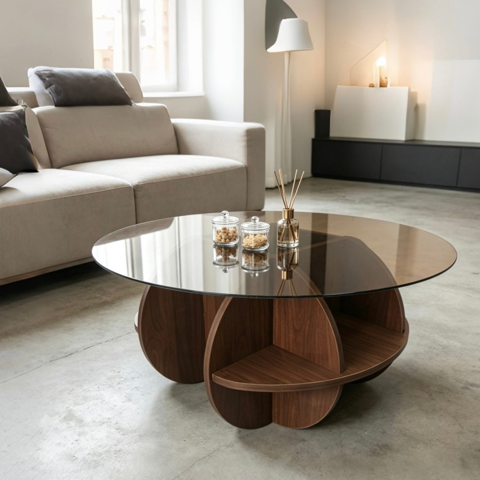 Round Glass Top Coffee Table- Luxury Creative Round Small Coffee Table