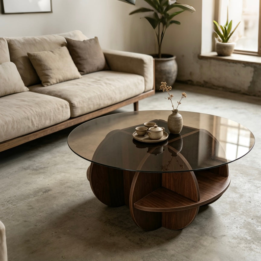 Round Glass Top Coffee Table- Luxury Creative Round Small Coffee Table