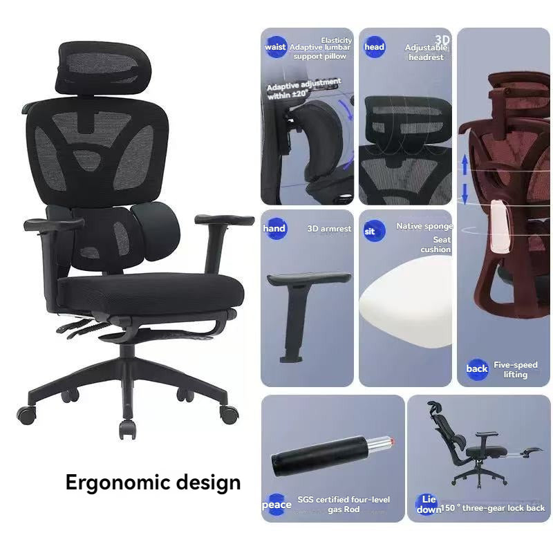 Ergonomic Chair, 200kg Capacity, Lumbar Support, Footrest