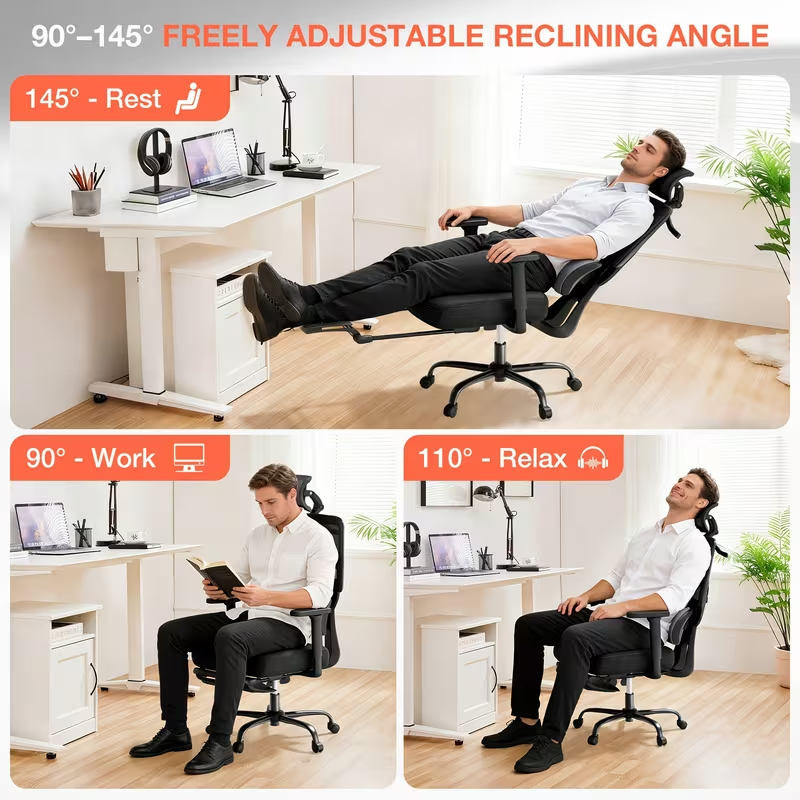 Ergonomic Chair, 200kg Capacity, Lumbar Support, Footrest