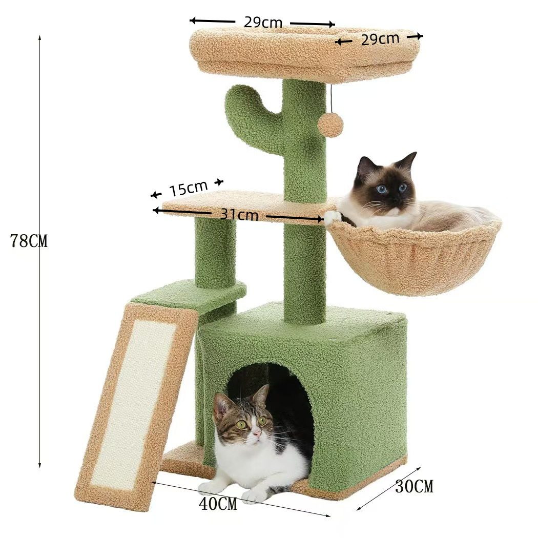 Cactus Cat Tree, Multi-Level Cat Tower with Scratching Ramp, Condo & H