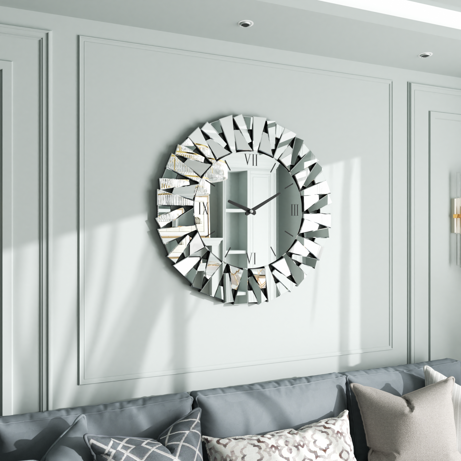 80CM Decorative Wall Clock Silver Clock Silent Movement Glass Clocks