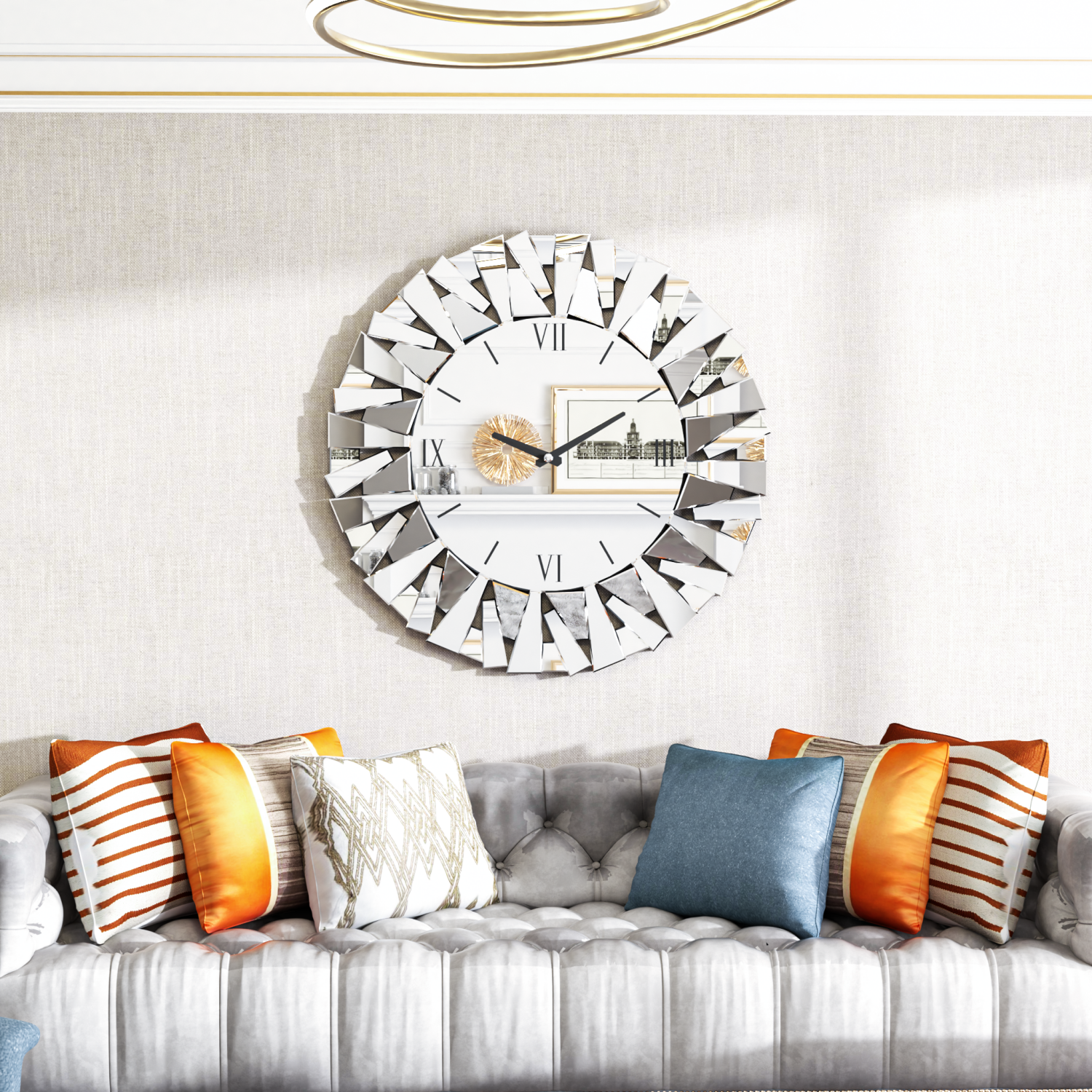 80CM Decorative Wall Clock Silver Clock Silent Movement Glass Clocks