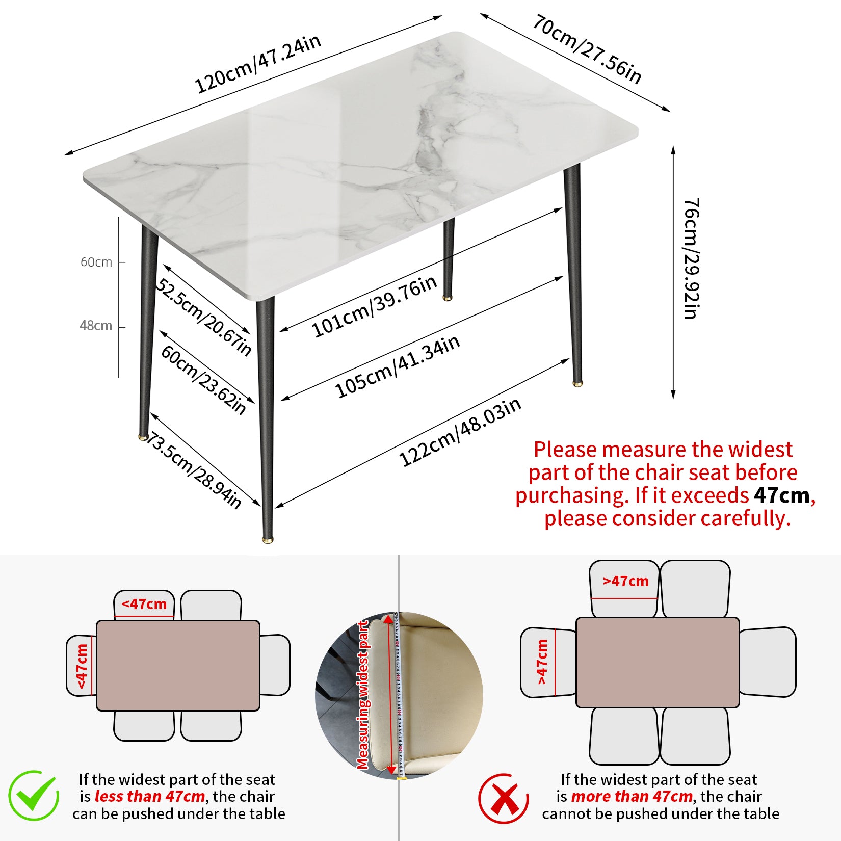 120CM Length Dining Kitchen Table for 4-6 People Sintered Stone Top