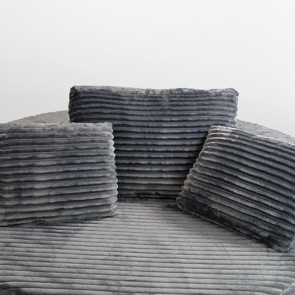 Modern Lazy Sofa with 3 Backrest Pillows, Corduroy, Round, Grey