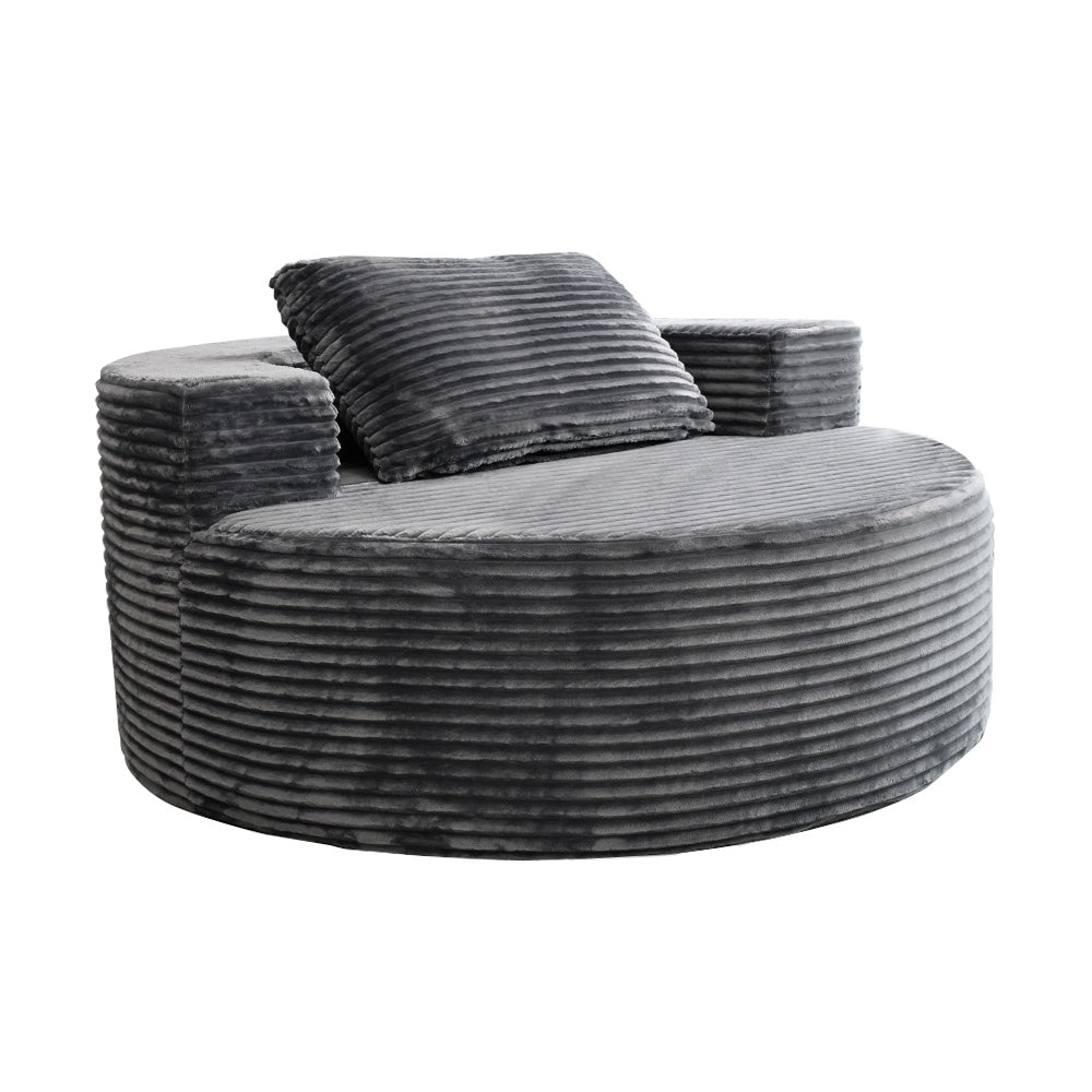Modern Lazy Sofa with 3 Backrest Pillows, Corduroy, Round, Grey