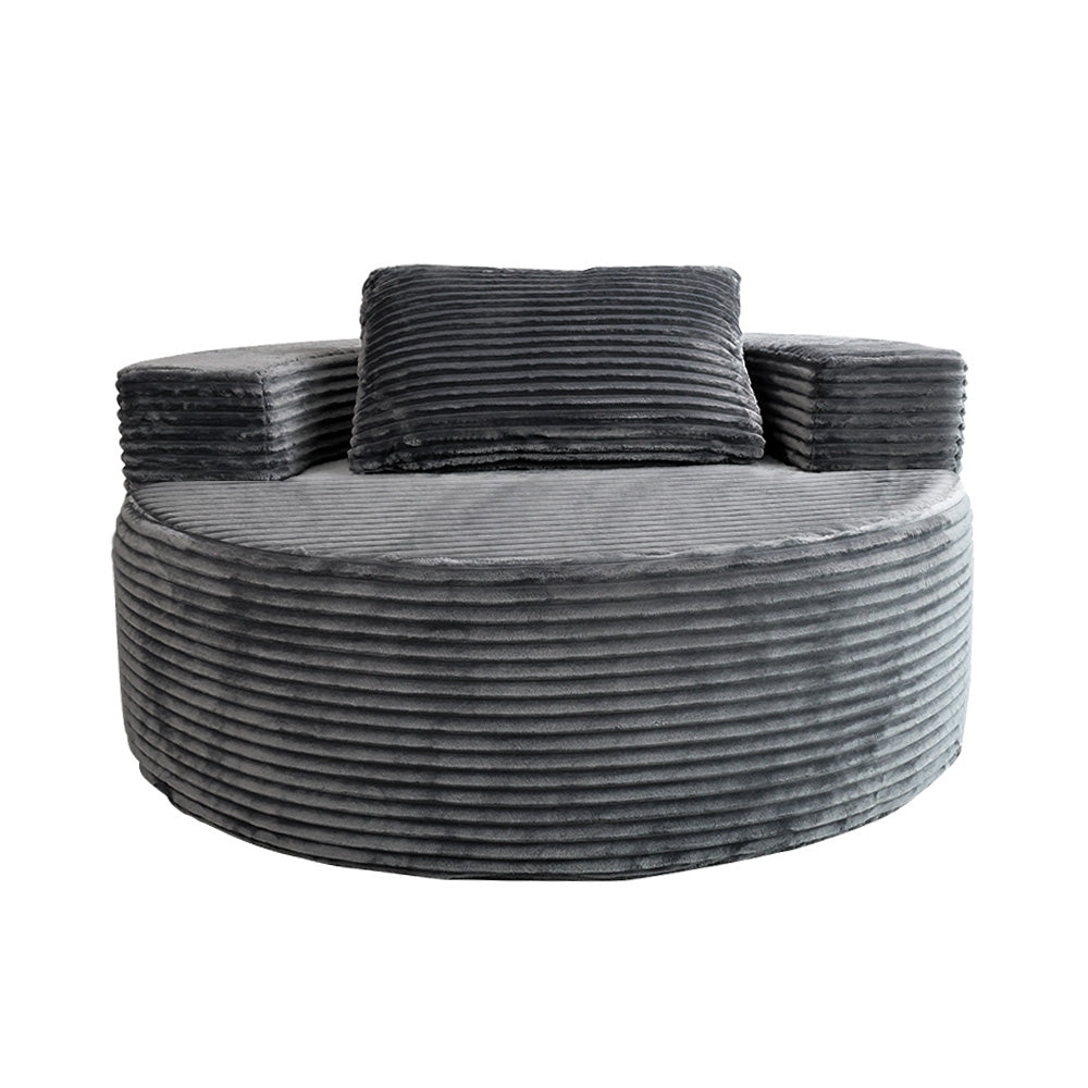 Modern Lazy Sofa with 3 Backrest Pillows, Corduroy, Round, Grey