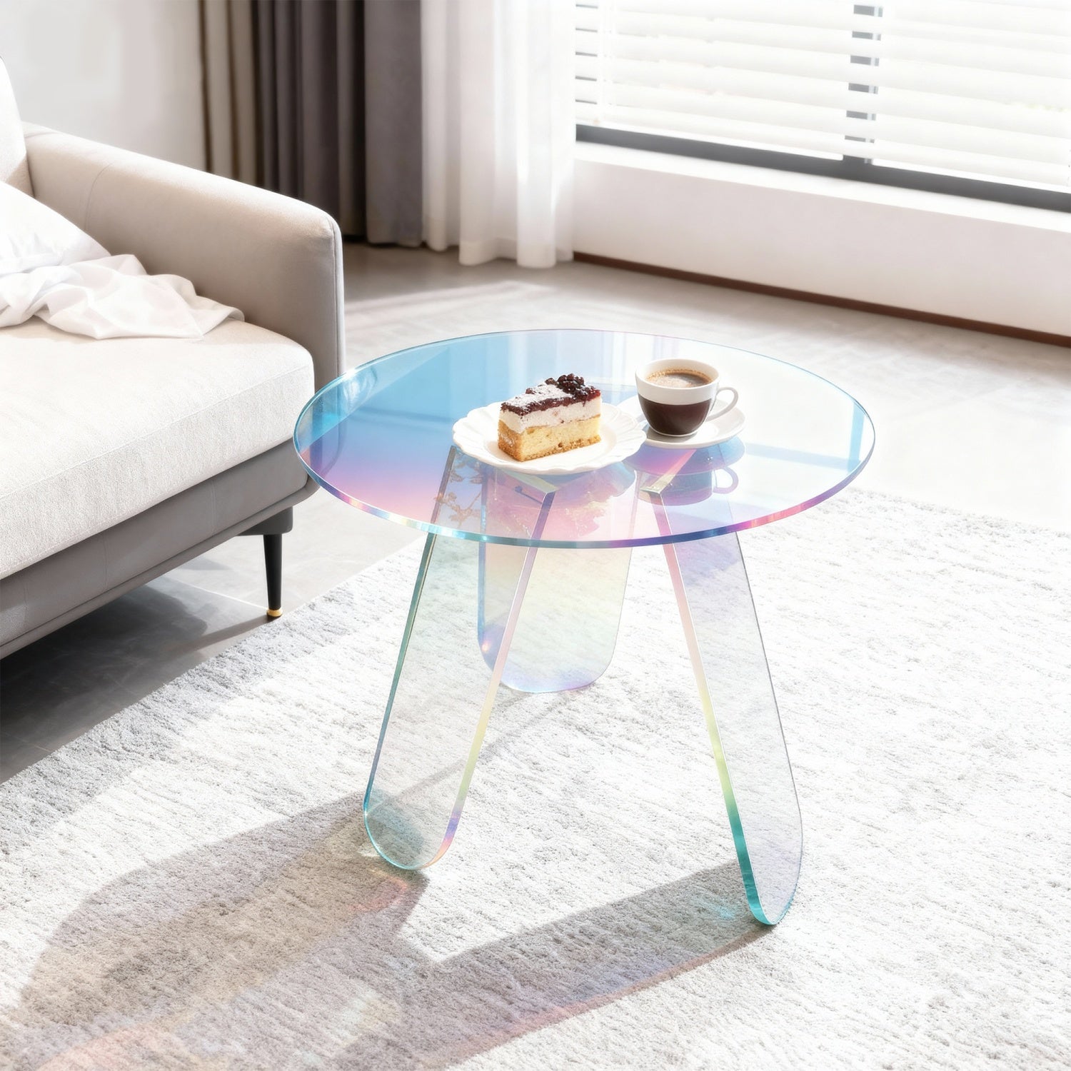 Clear Acrylic End Table Round Side Table Triangular Base Living Room