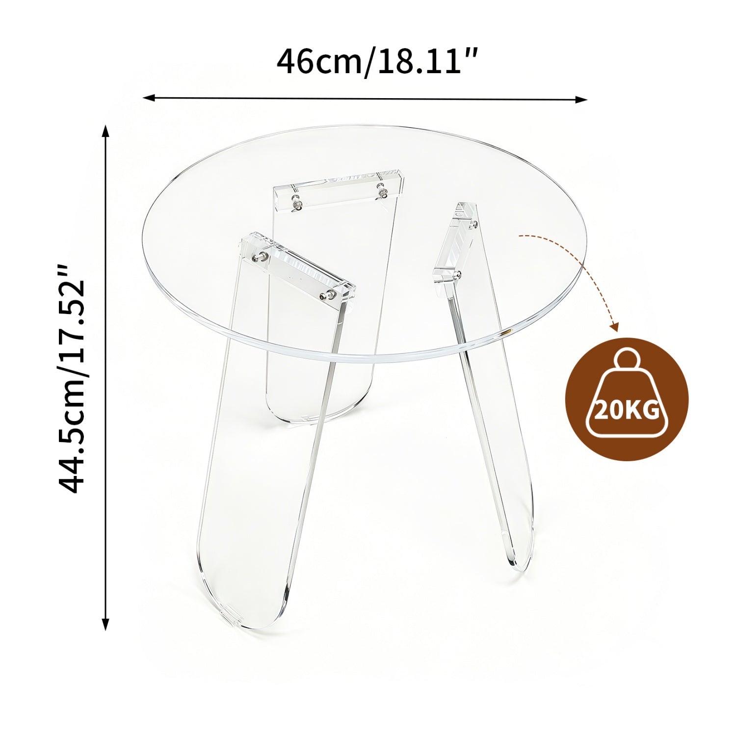 Clear Acrylic End Table Round Side Table Triangular Base Living Room