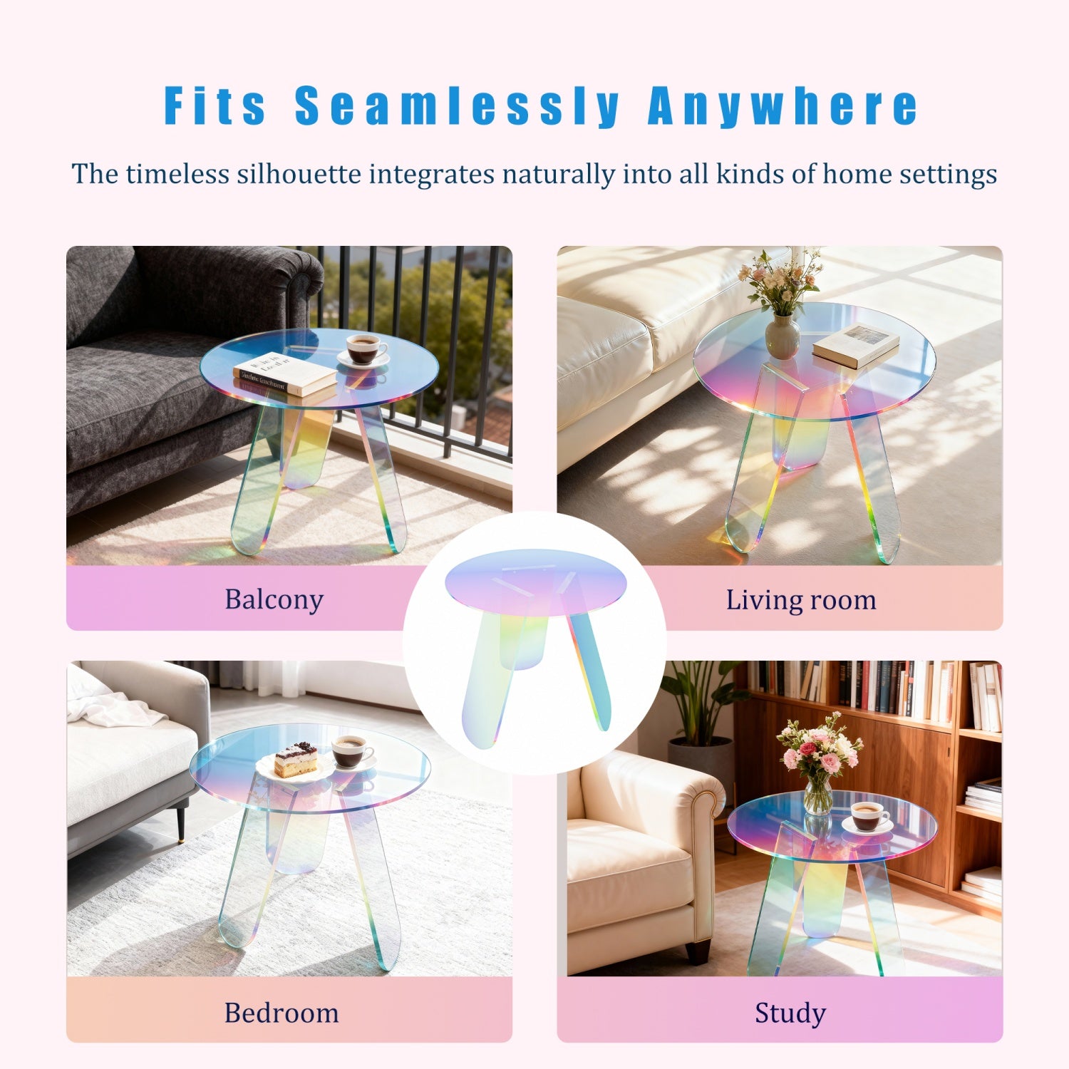 Clear Acrylic End Table Round Side Table Triangular Base Living Room