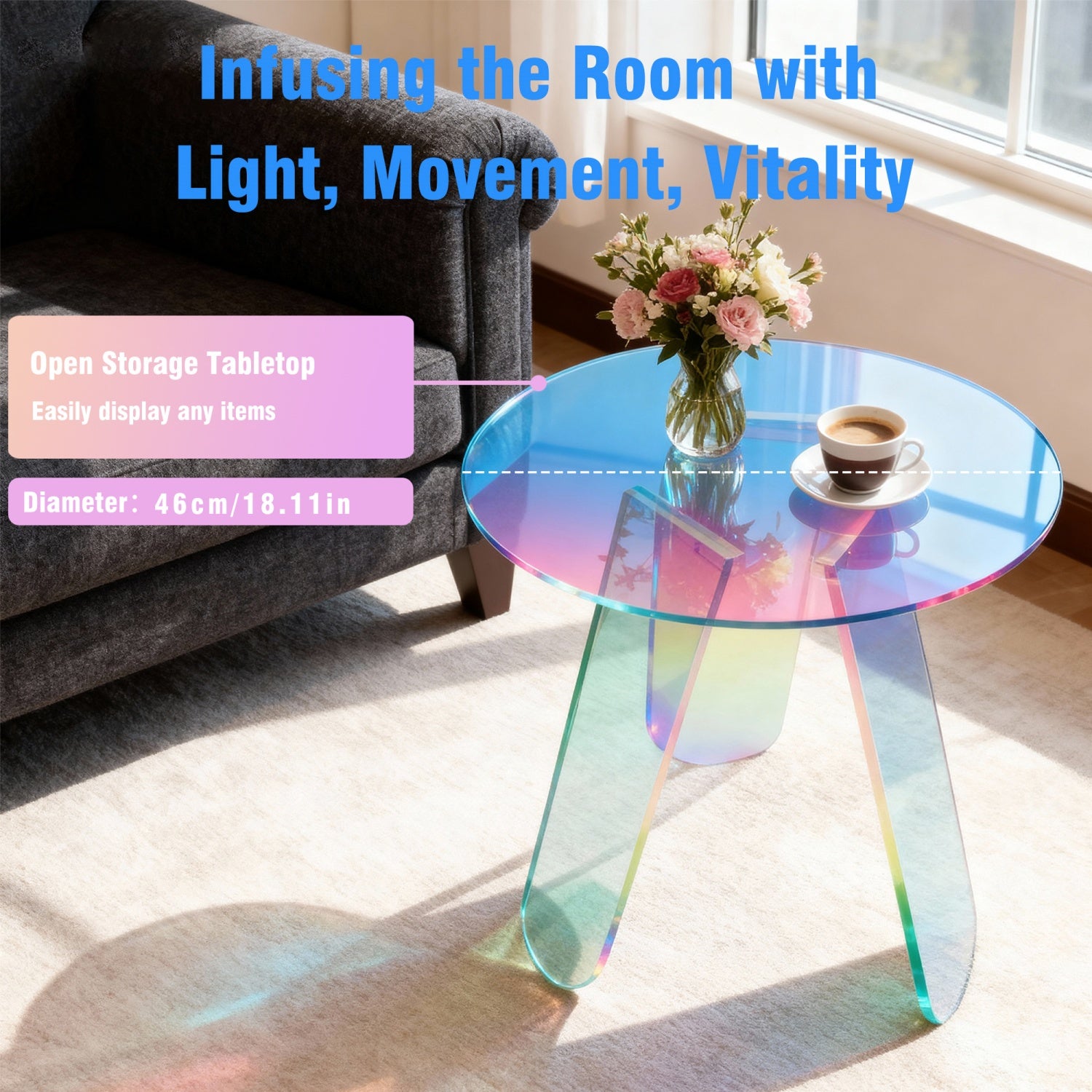 Clear Acrylic End Table Round Side Table Triangular Base Living Room