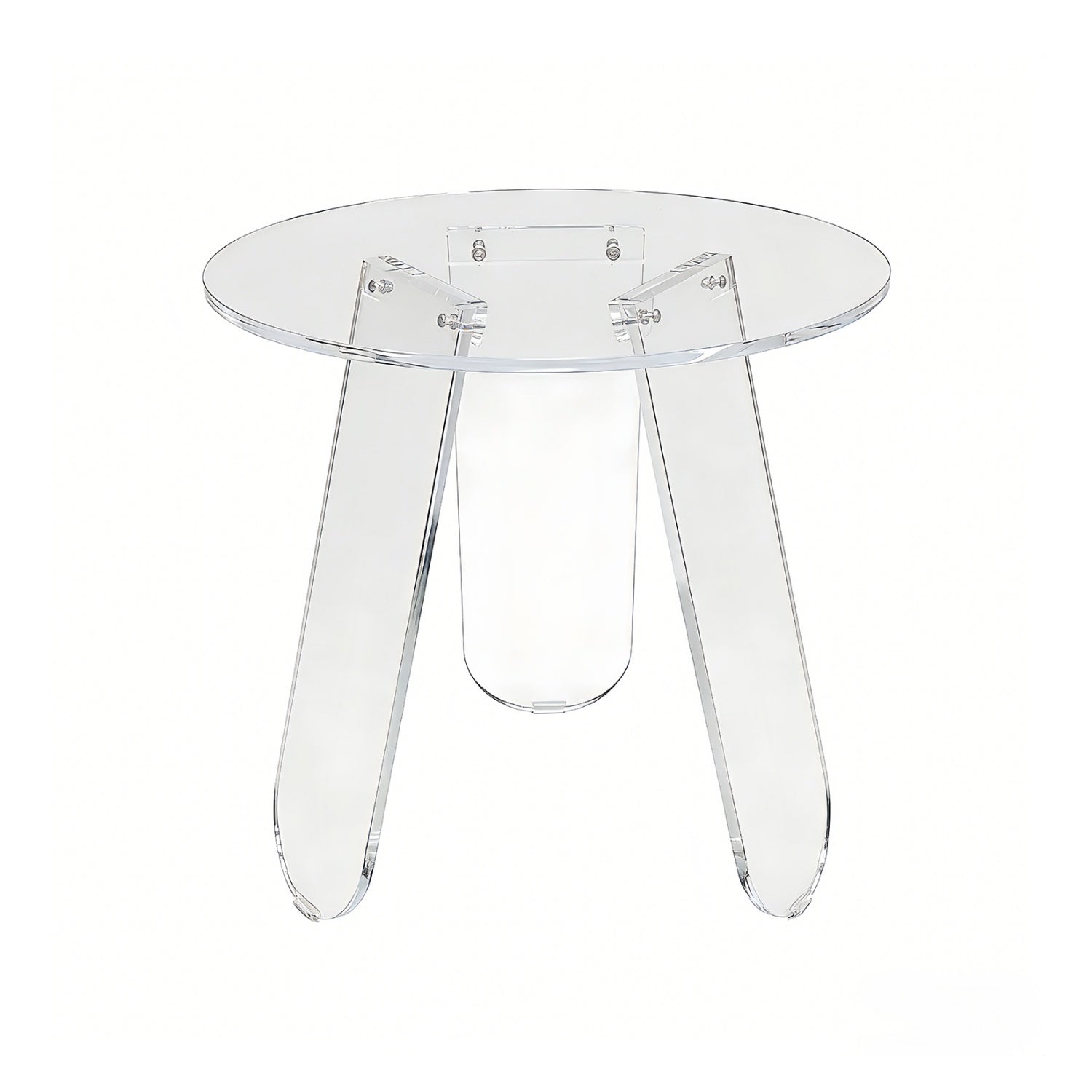 Clear Acrylic End Table Round Side Table Triangular Base Living Room