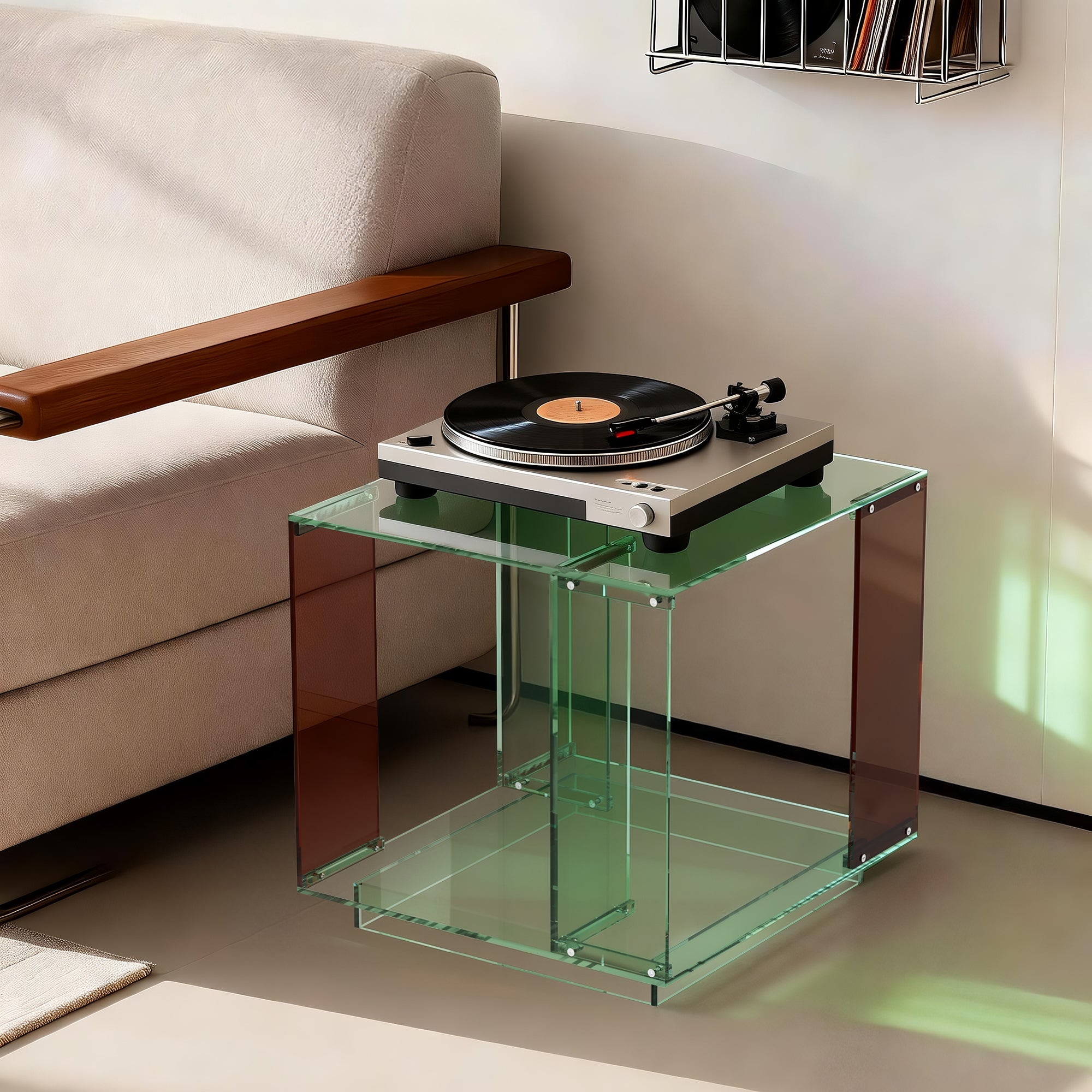 Square Acrylic End Side Table Record Player Table Nightstand for Home