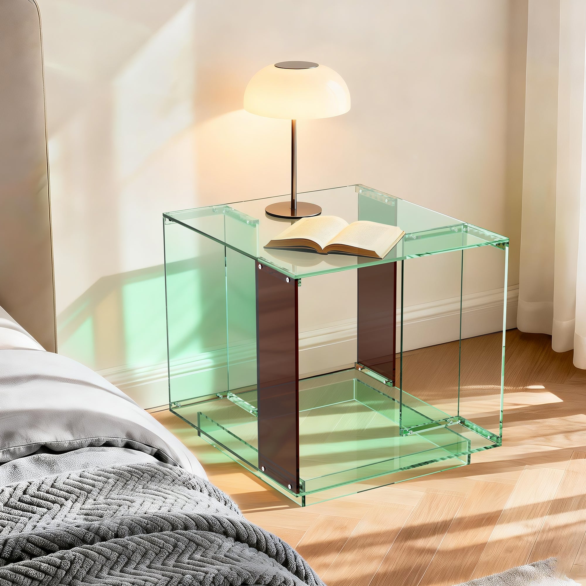 Square Acrylic End Side Table Record Player Table Nightstand for Home