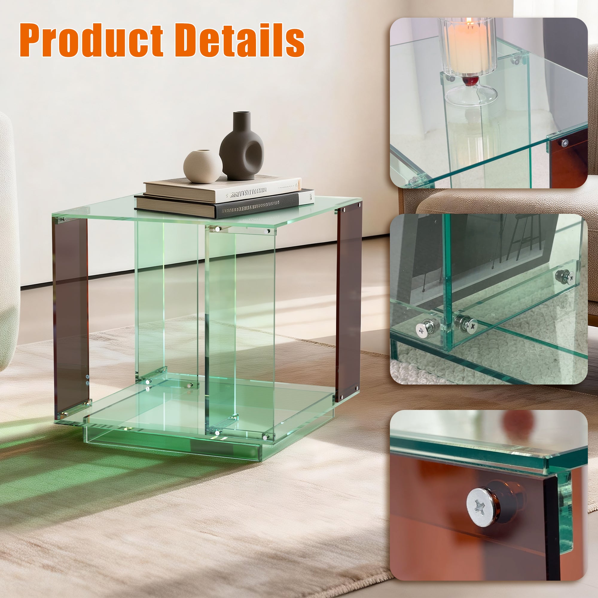 Square Acrylic End Side Table Record Player Table Nightstand for Home