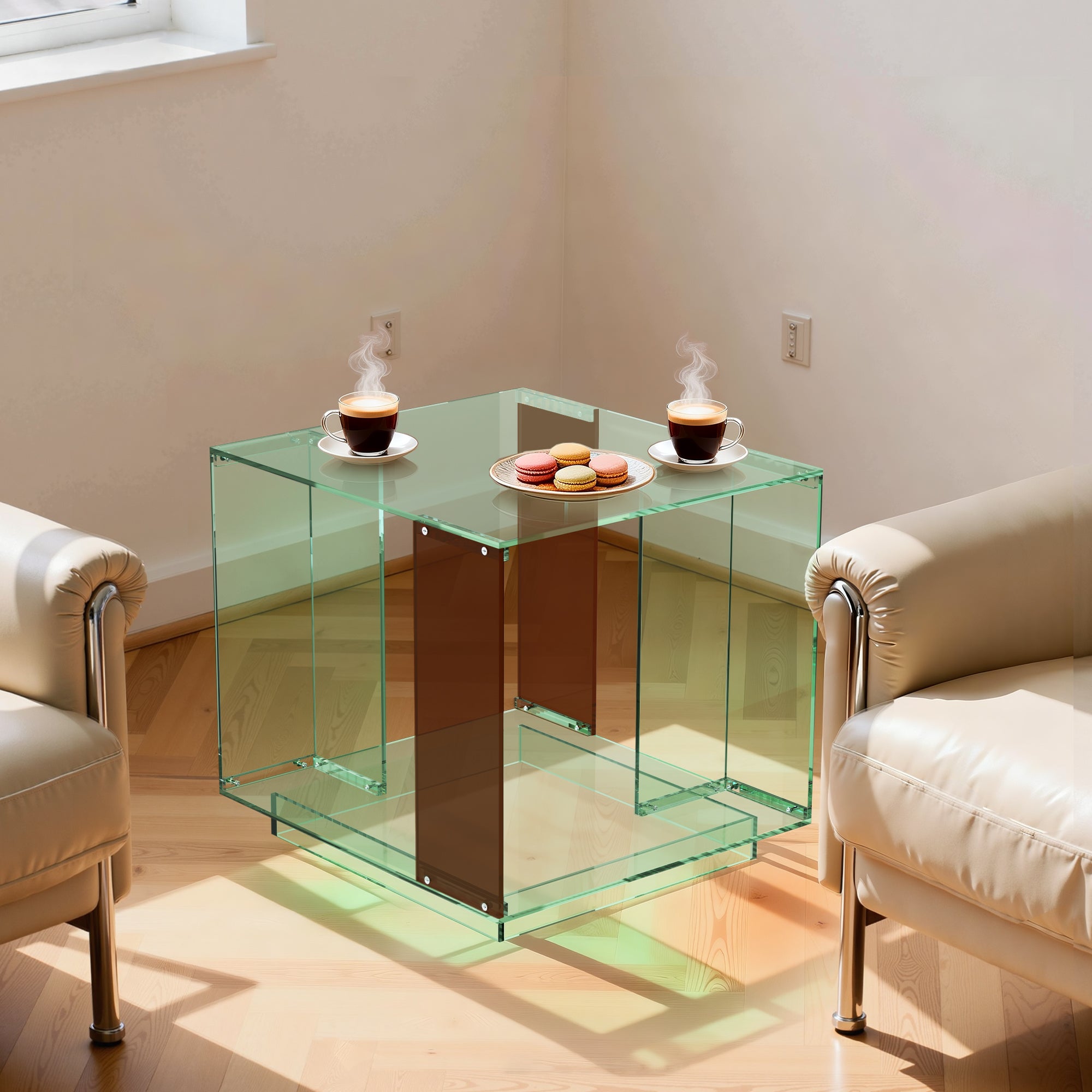 Square Acrylic End Side Table Record Player Table Nightstand for Home