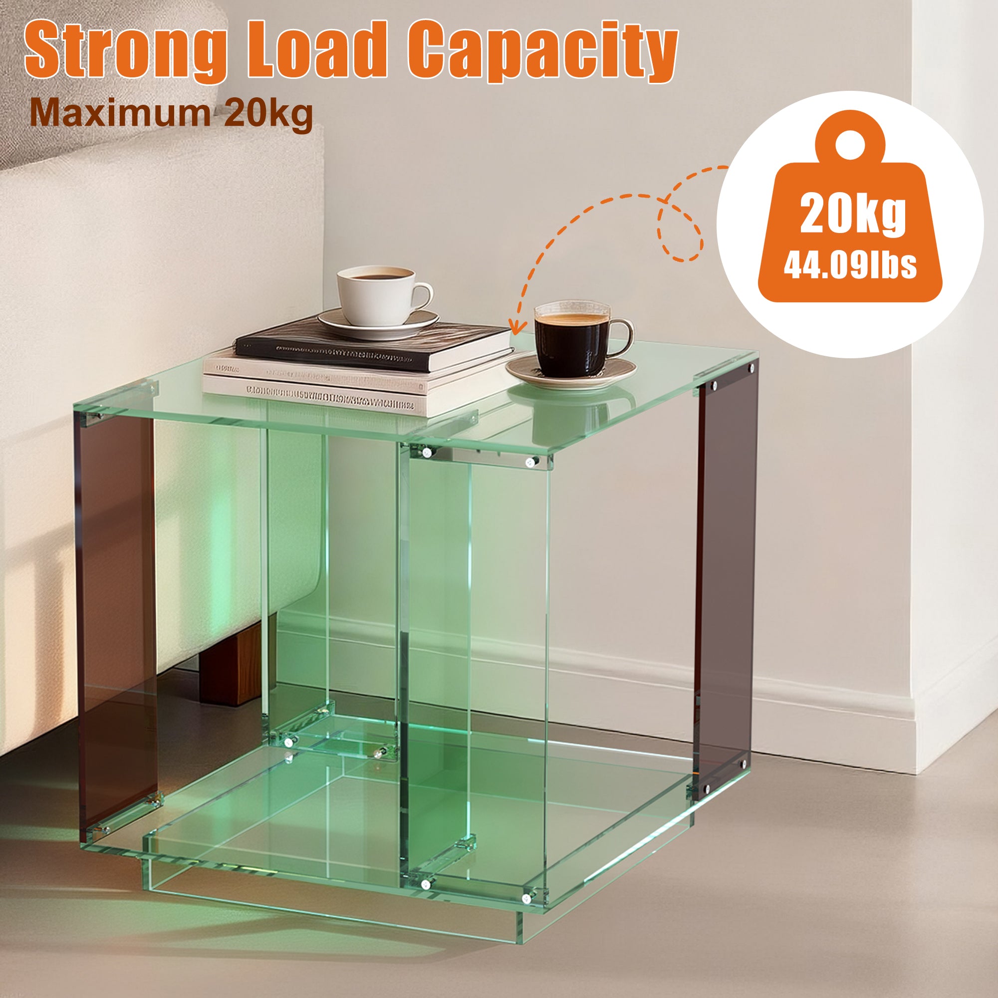 Square Acrylic End Side Table Record Player Table Nightstand for Home