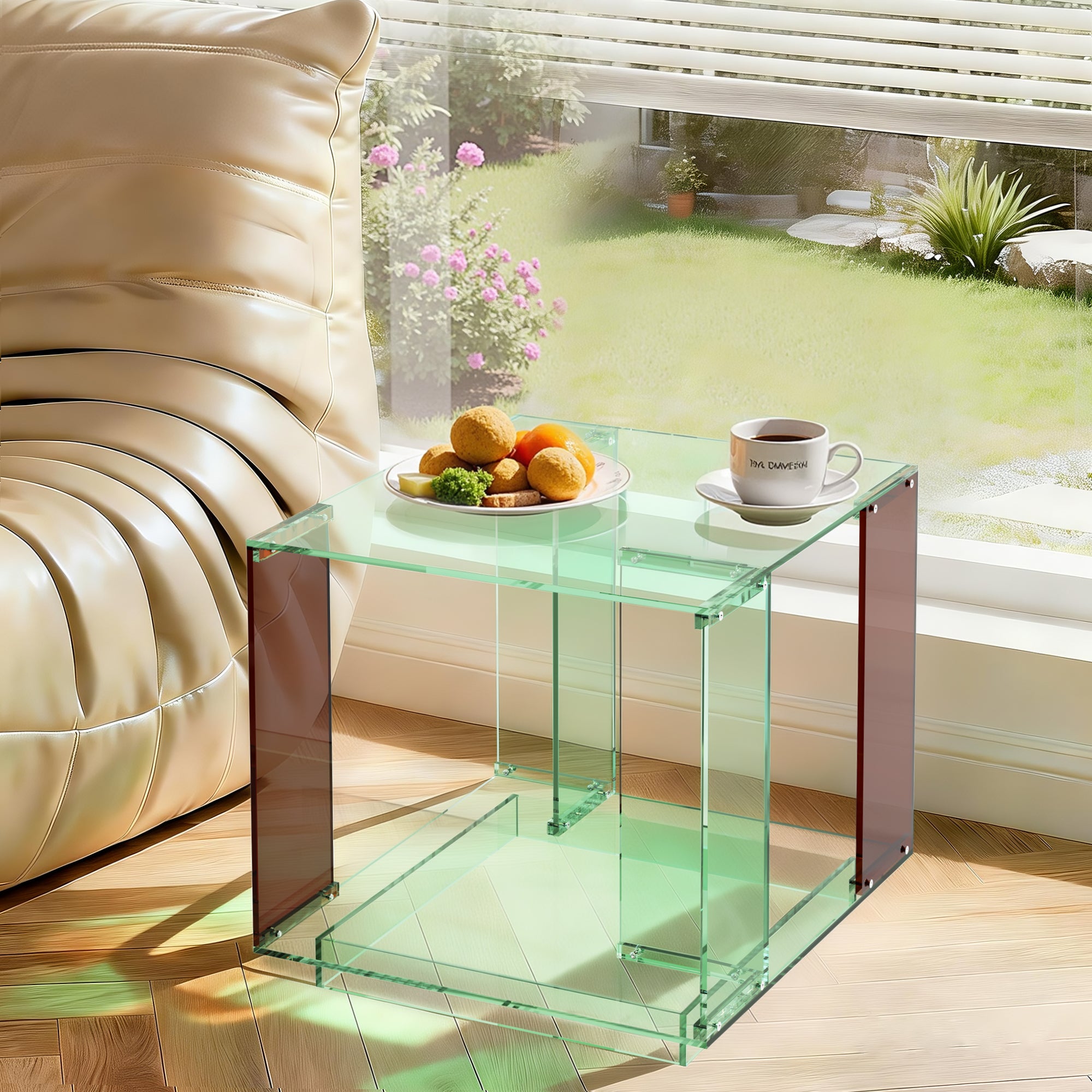 Square Acrylic End Side Table Record Player Table Nightstand for Home