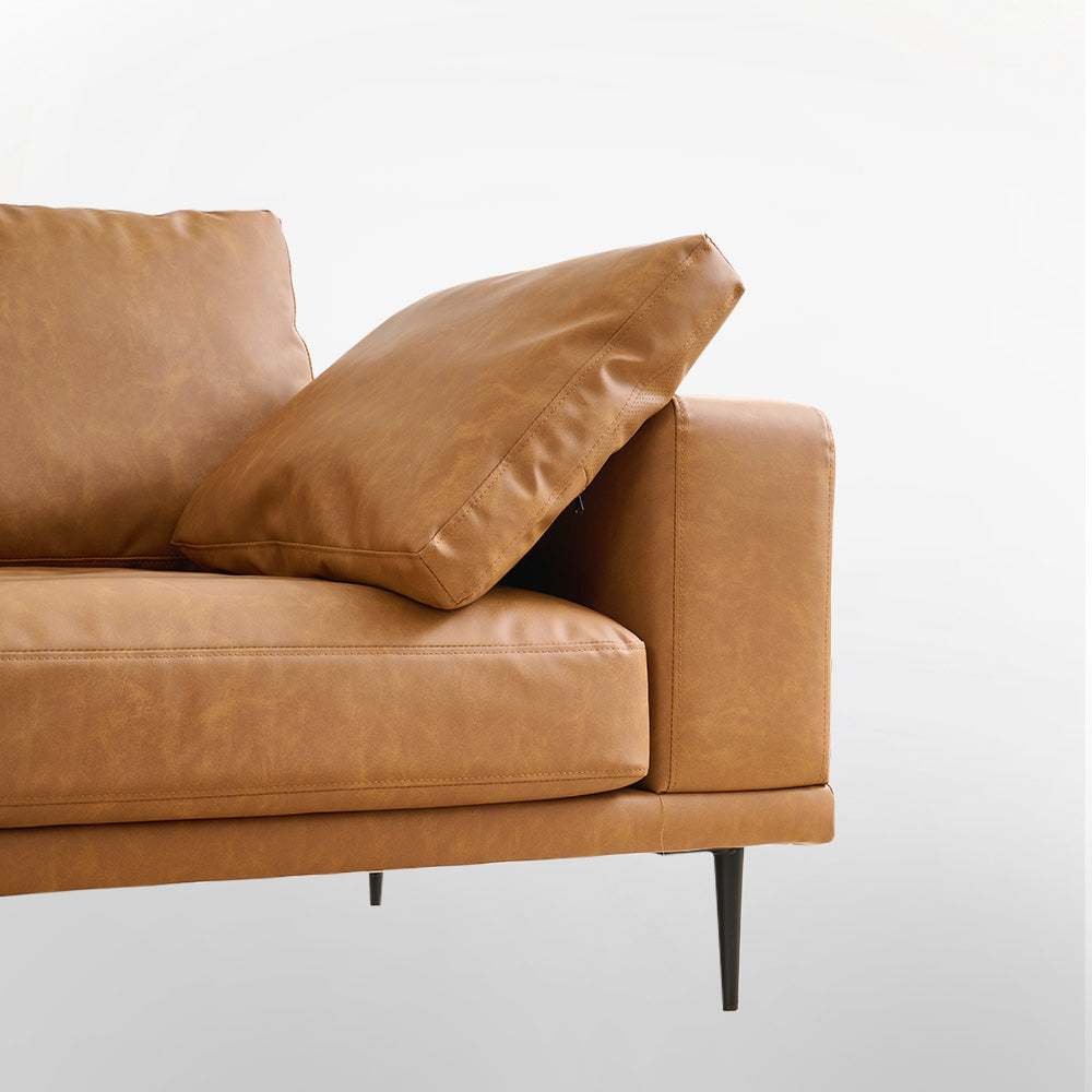Modern Deep-Seated Sofa, Two-seater, Faux Leather, Brown