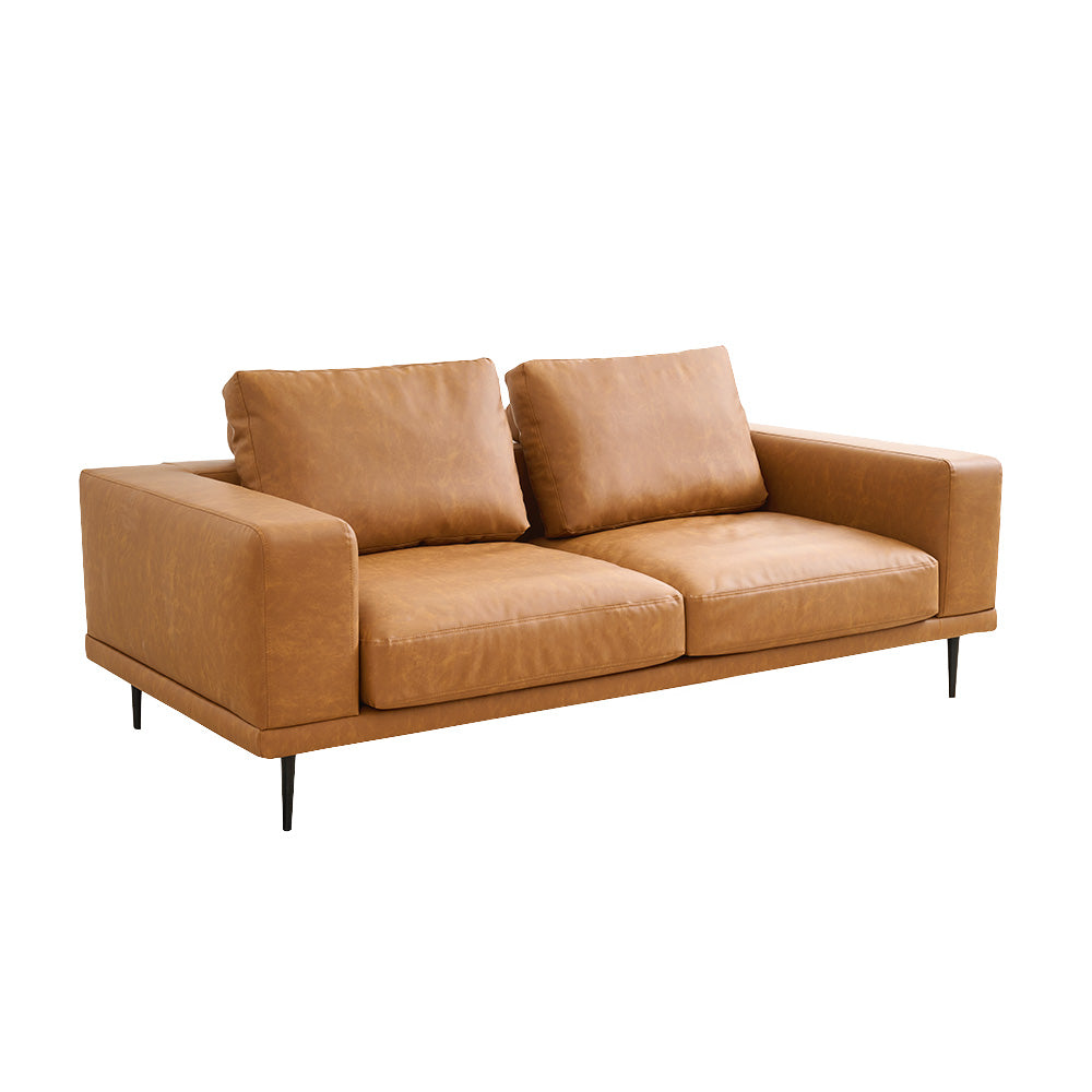 Modern Deep-Seated Sofa, Two-seater, Faux Leather, Brown