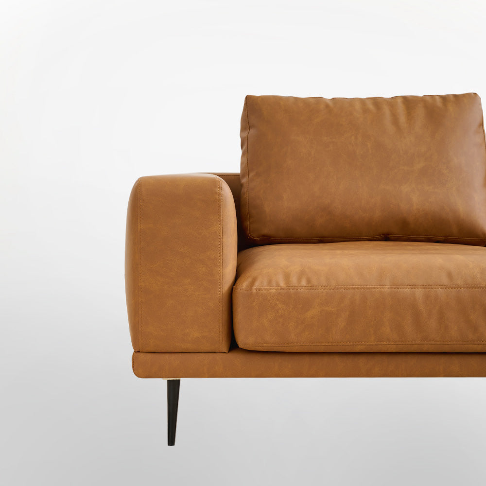 Modern Deep-Seated Sofa, Two-seater, Faux Leather, Brown