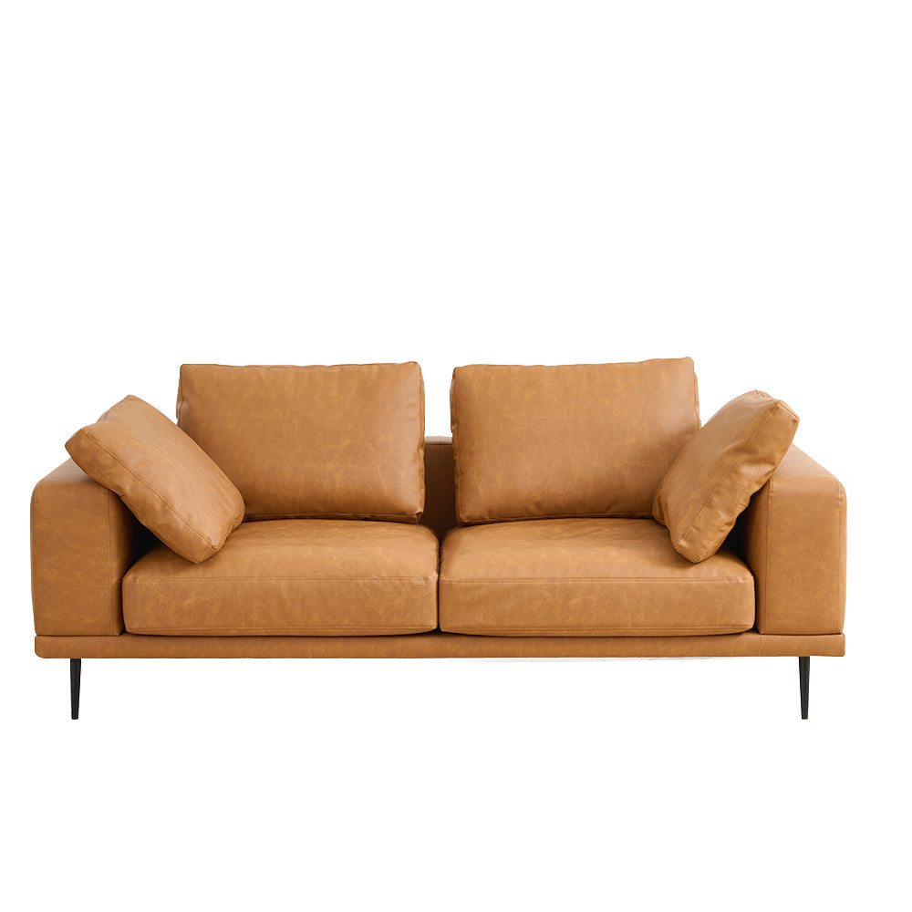 Modern Deep-Seated Sofa, Two-seater, Faux Leather, Brown