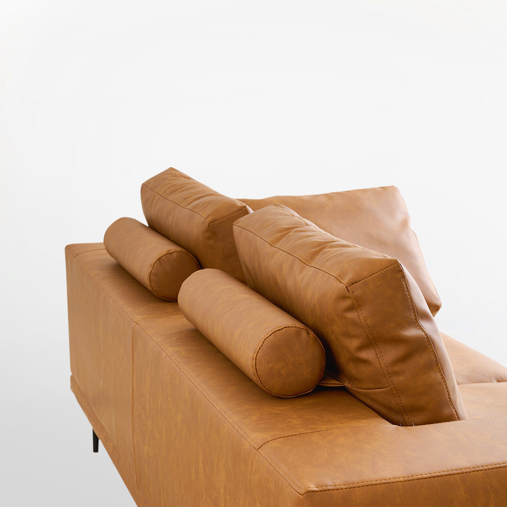 Modern Deep-Seated Sofa, Two-seater, Faux Leather, Brown