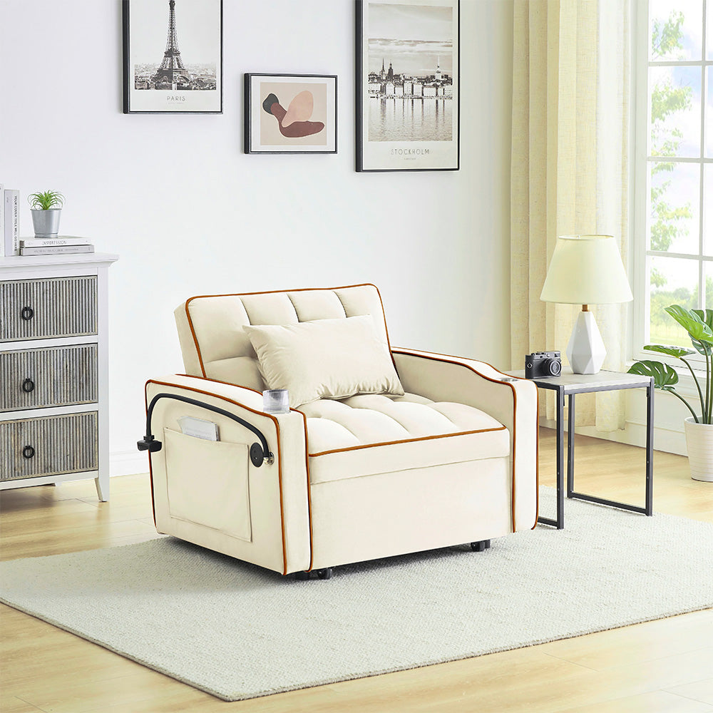 Single-seater Sofa Bed, Equipped with USB Ports and a Phone Holder