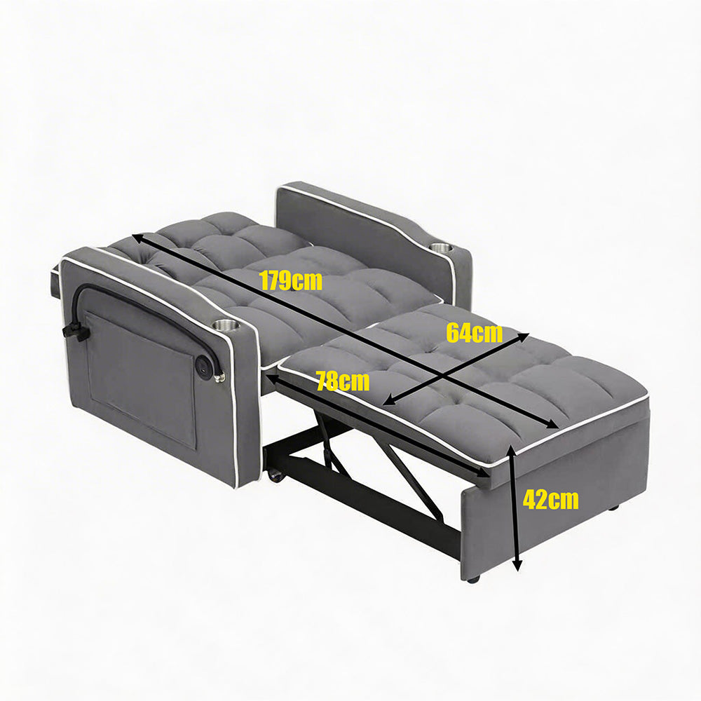 Single-seater Sofa Bed, Equipped with USB Ports and a Phone Holder