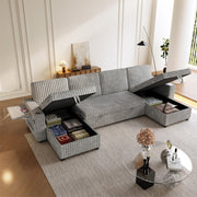 Oversized U Shaped Plush Corduroy Fluffy Sectional Sleeper Sofa