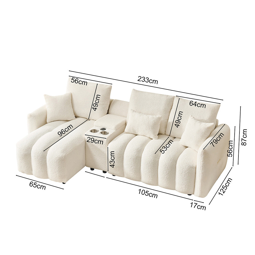 92-inch high-quality teddy fur fabric corner sofa
