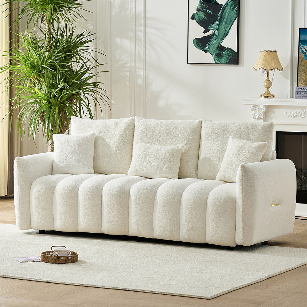 78 inch premium Teddy fabric sofa with 3 back pillows