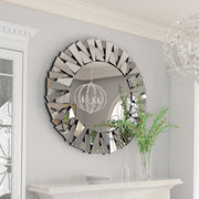 79CM Modern Round Wall Decor Mirror Silver Glass Sunburst Accent Mirro