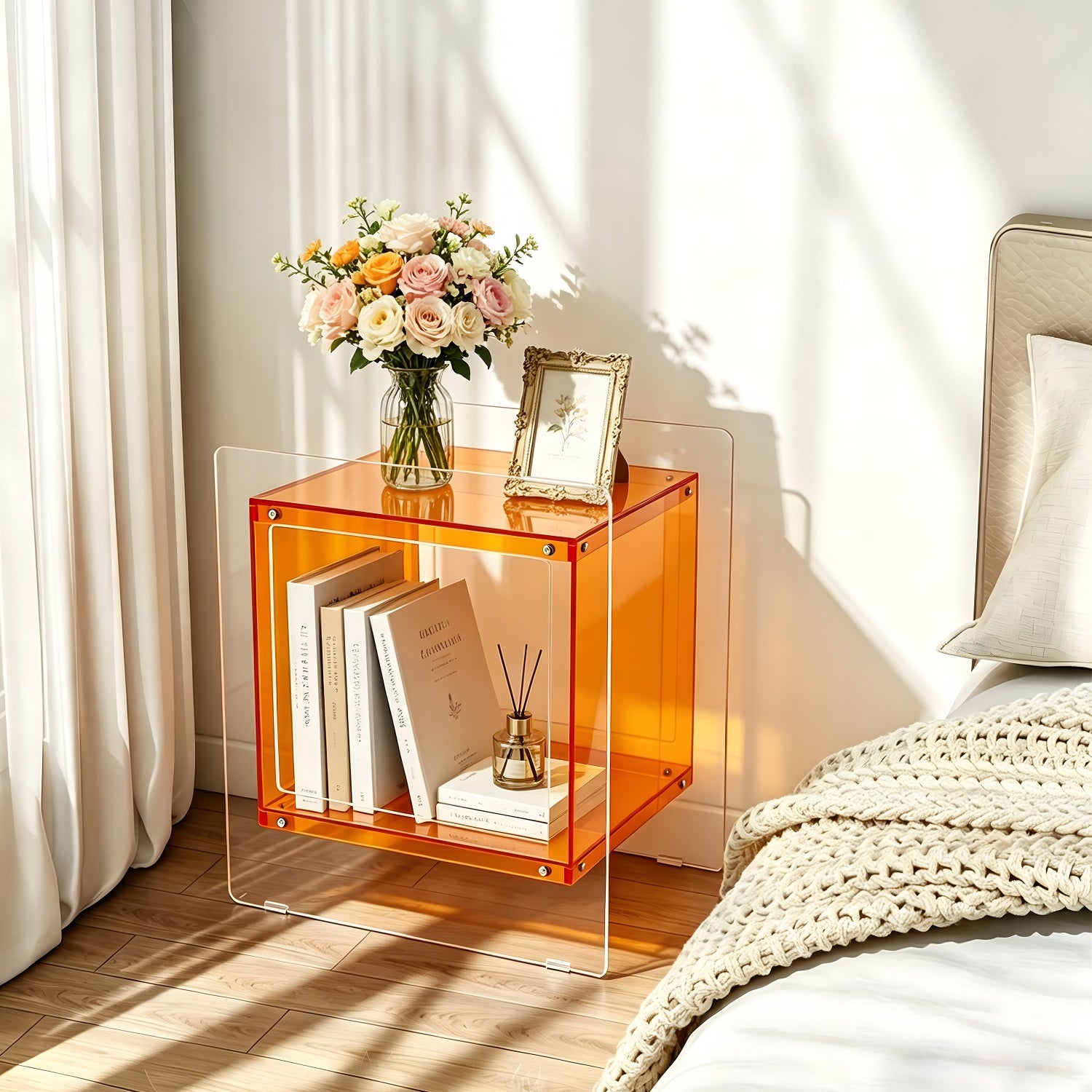 Square Acrylic End Side Table Record Player Table Bedside Home Decor