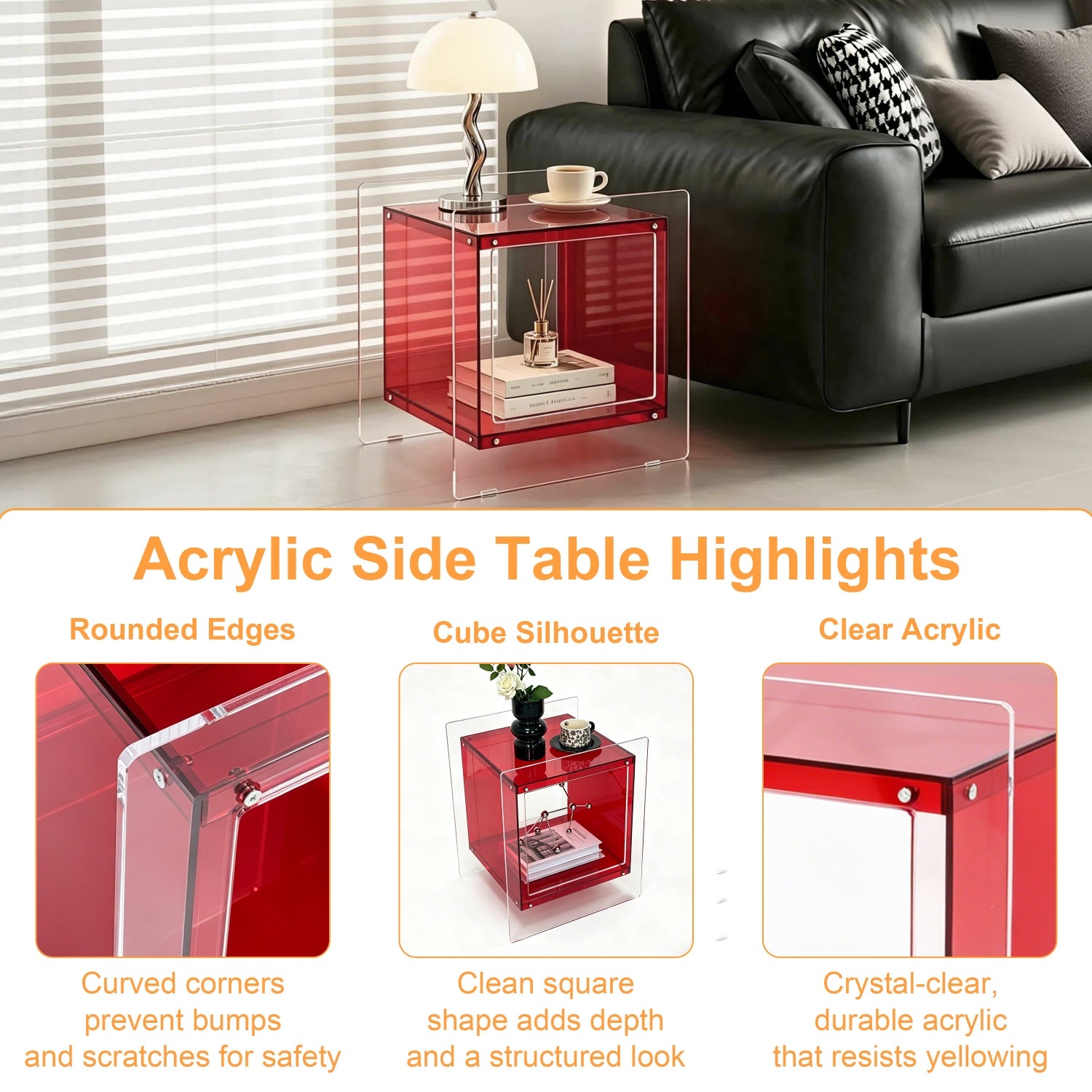 Square Acrylic End Side Table Record Player Table Bedside Home Decor