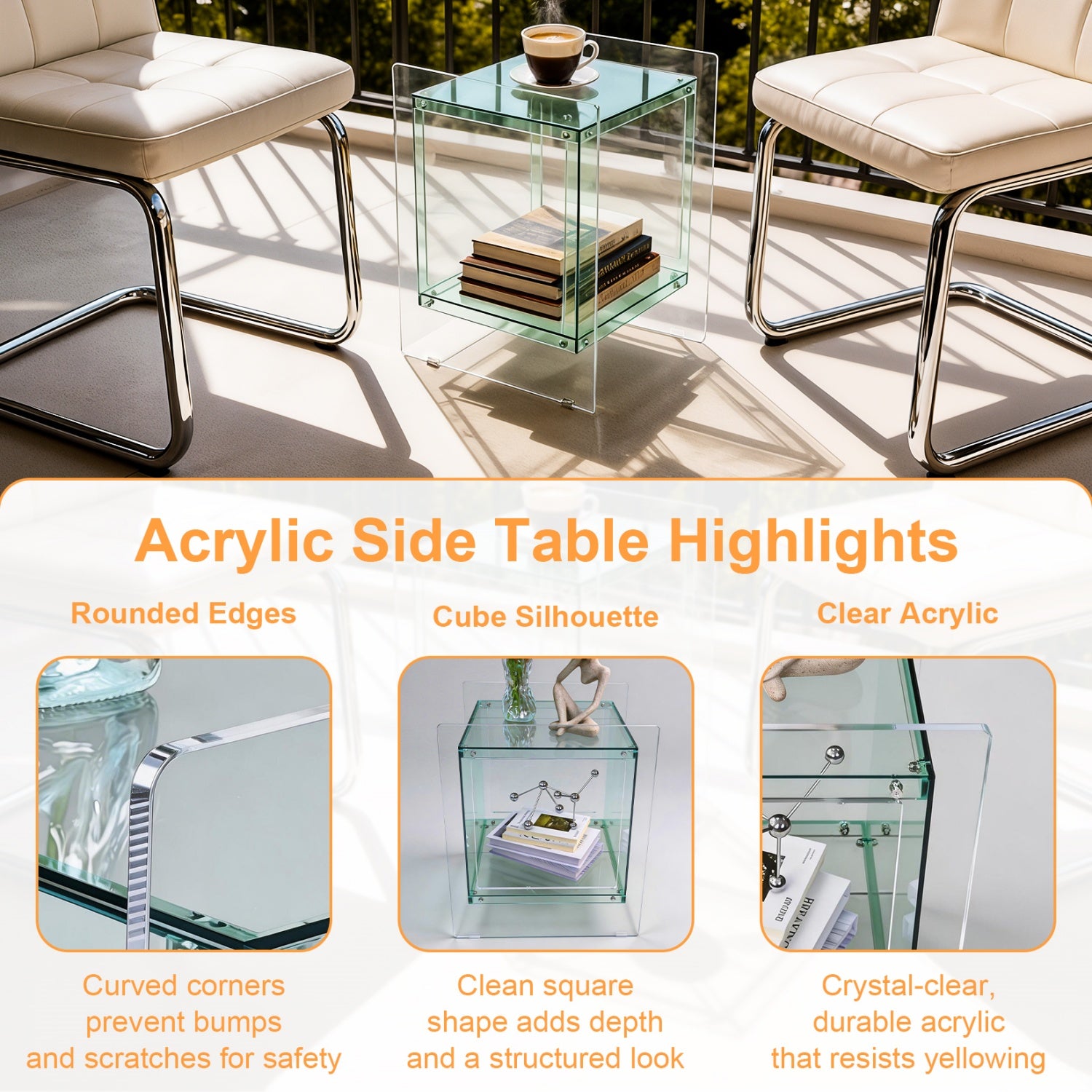 Square Acrylic End Side Table Record Player Table Bedside Home Decor