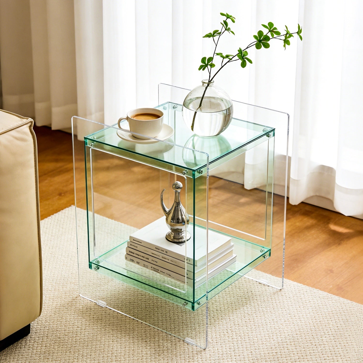 Square Acrylic End Side Table Record Player Table Bedside Home Decor