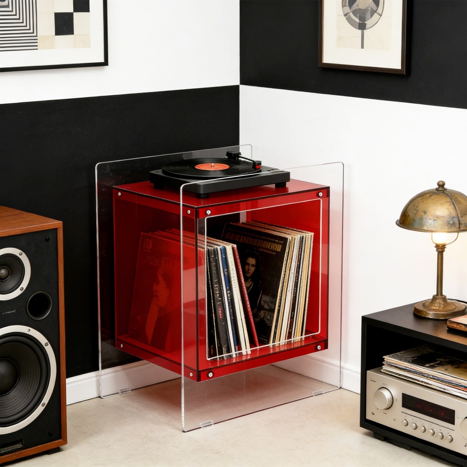 Square Acrylic End Side Table Record Player Table Bedside Home Decor
